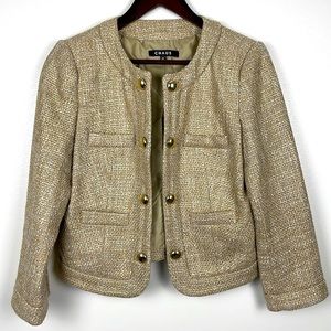 Chaus Gold Tweed Open Front Blazer. Size 8
